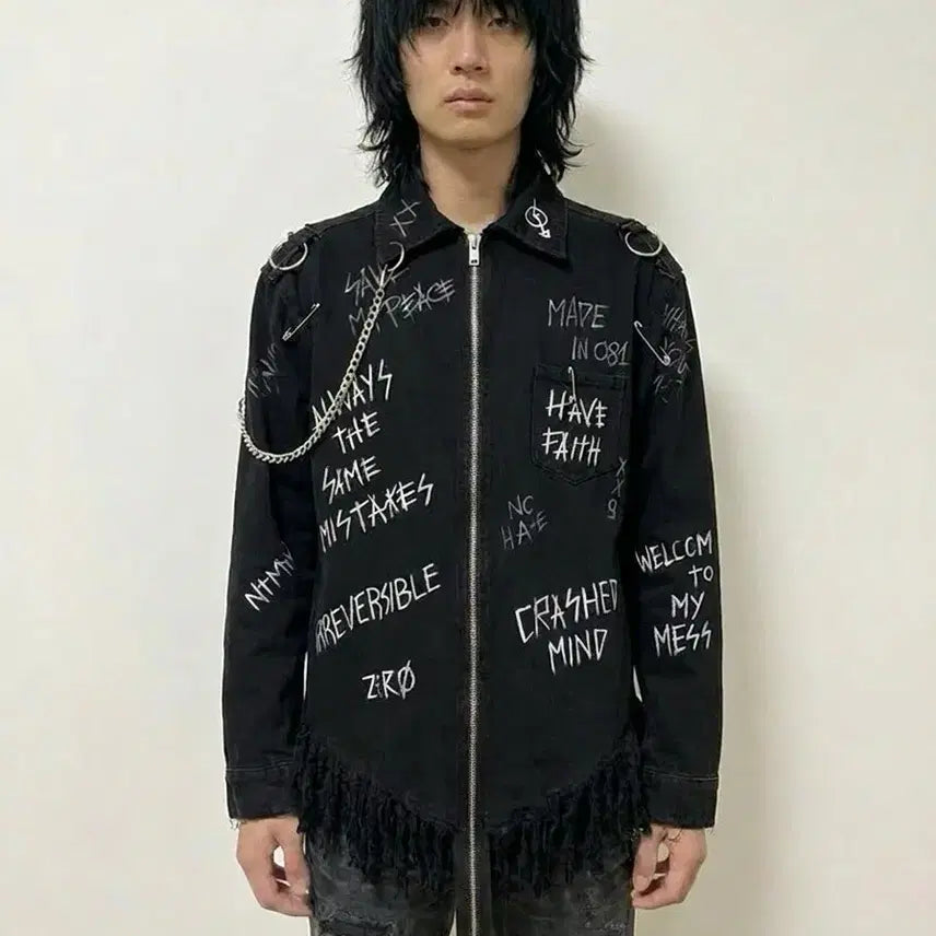 [BUNJANG] FaithConaction Grunge Black Denim Jacket / FaithConaction 피어싱 그런지 블랙 데님 자켓