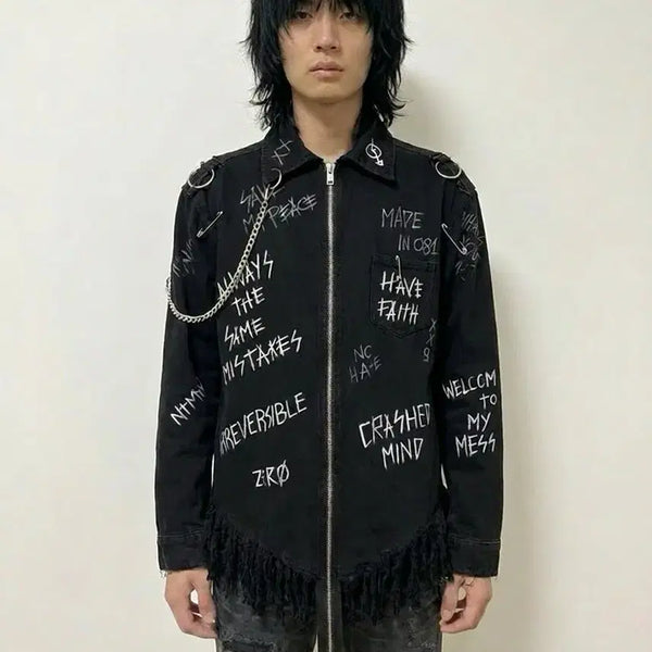 [BUNJANG] FaithConaction Grunge Black Denim Jacket / FaithConaction 피어싱 그런지 블랙 데님 자켓