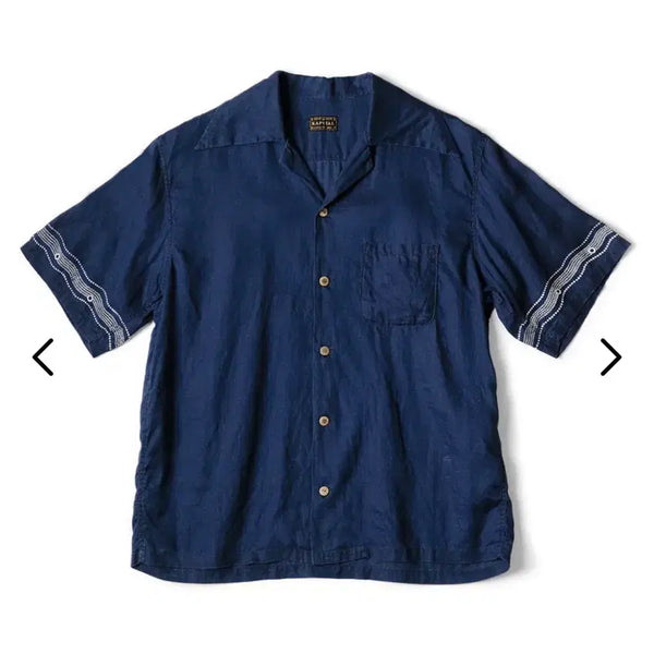 [BUNJANG] Kapital French Cross Linen Rangle Collar Aloha Shirt Size 3 / [3]캐피탈 KAPITAL 프렌치크로스 리넨 랭글 카라 알로하 셔츠