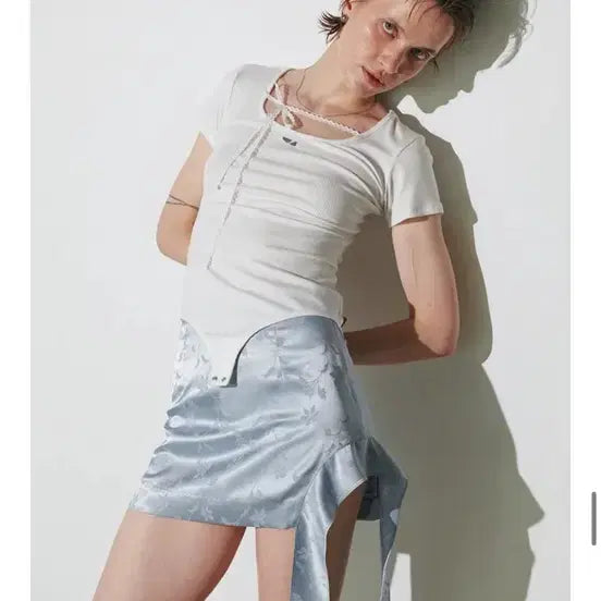 [BUNJANG] ODESS Drape Jacquard Skirt Blue / 오데스 드레이프 자카드 스커트 블루