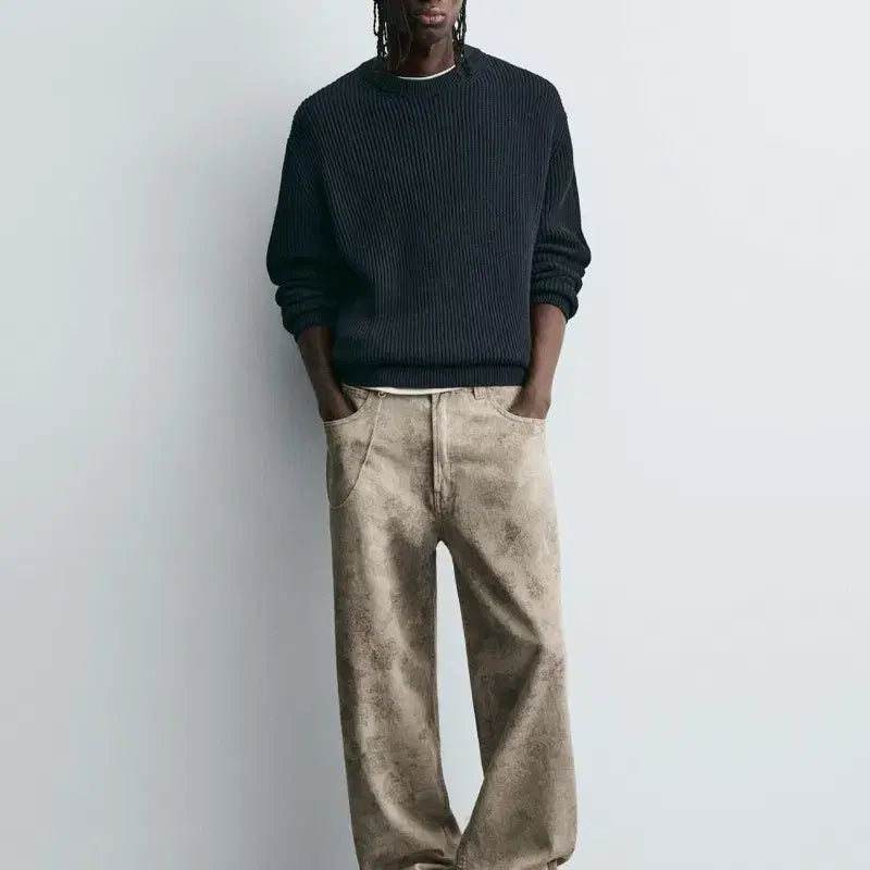 [BUNJANG] Zara Beige Patterned Denim Pants / 자라 바지