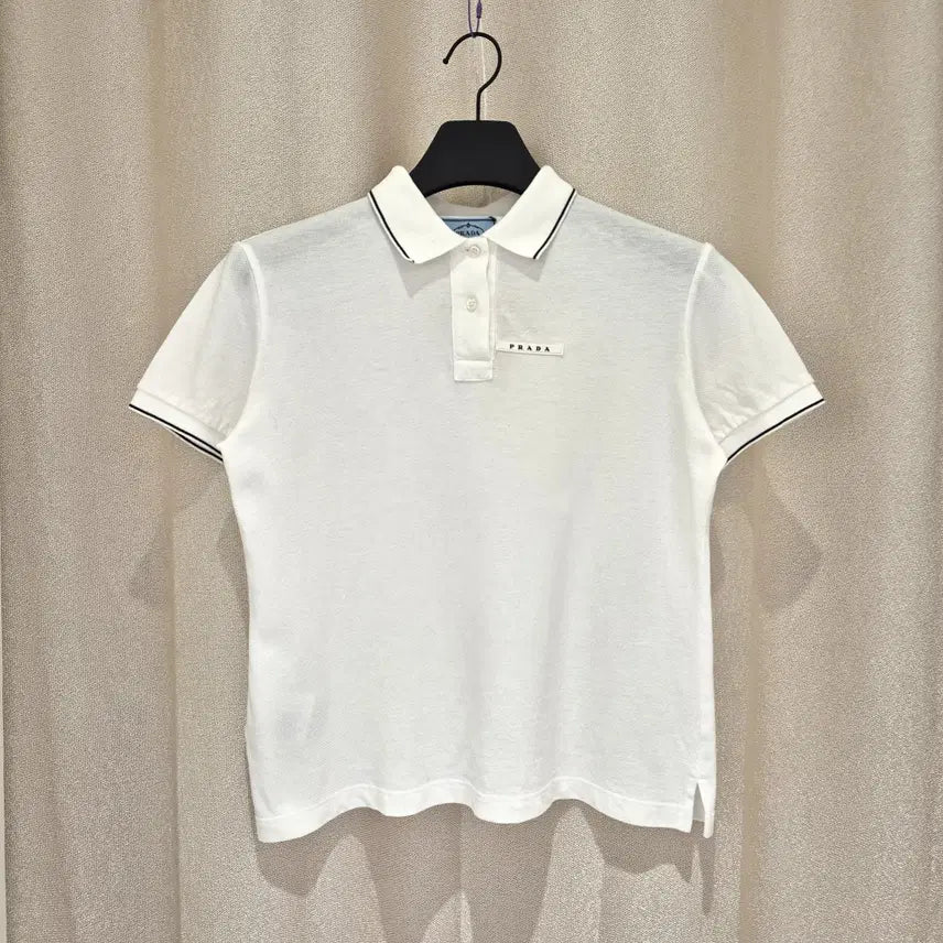 [BUNJANG] Prada Logo Patch Cotton Polo Shirt White L / (L)프라다 로고 패치 코튼 폴로 셔츠 화이트