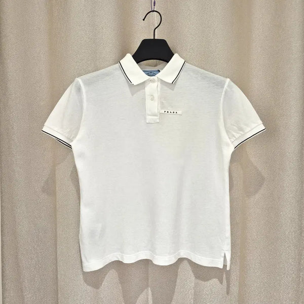 [BUNJANG] Prada Logo Patch Cotton Polo Shirt White L / (L)프라다 로고 패치 코튼 폴로 셔츠 화이트