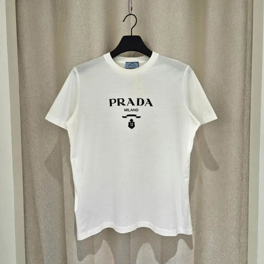 [BUNJANG] Prada Embroidered Jersey T-shirt White XL / (XL)프라다 자수 저지 티셔츠 화이트