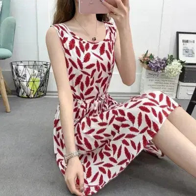 [BUNJANG] Linen Leaf Pattern Dress / 린넨 나뭇잎 원피스