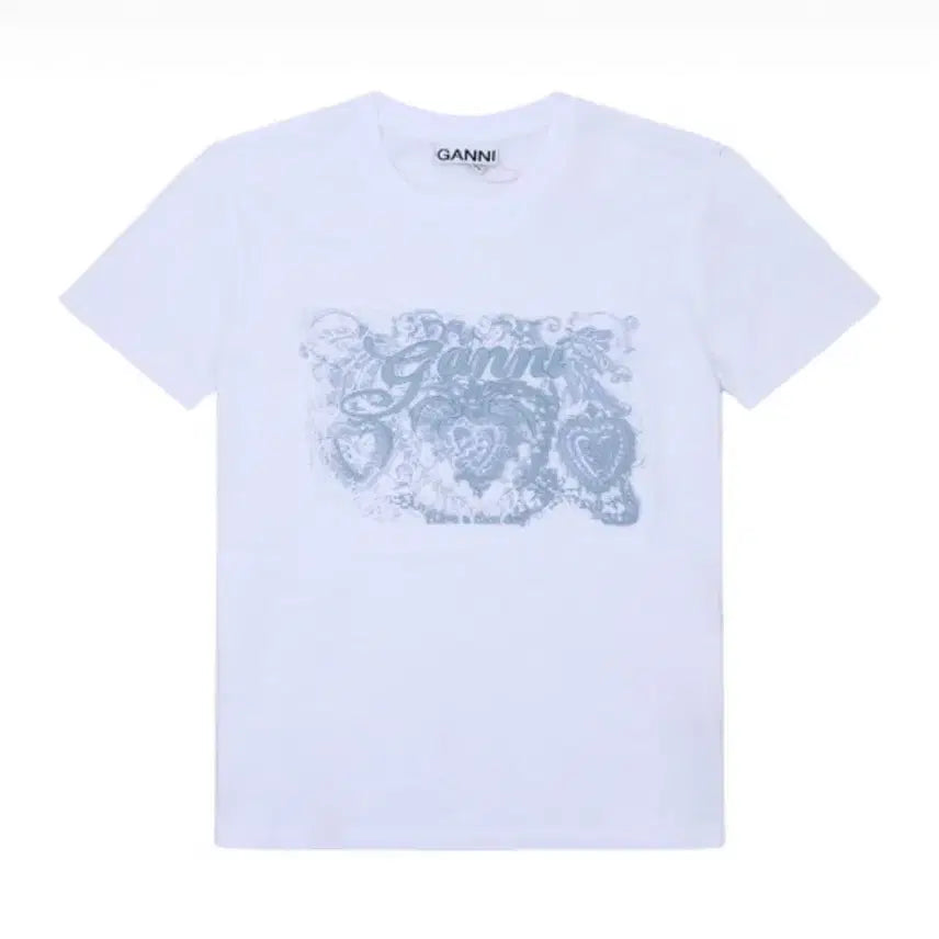 [BUNJANG] GANNI Tattoo Lace Logo Embroidered Short Sleeve T-Shirt / 가니 타투 레이스 로고 자수 반팔티