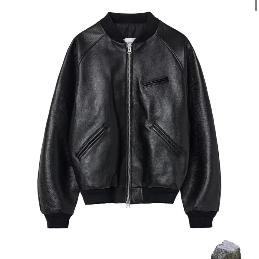 [BUNJANG] Hatching Room Leather MA-1 Jacket Black / (4) 해칭룸 레더 MA-1 블랙