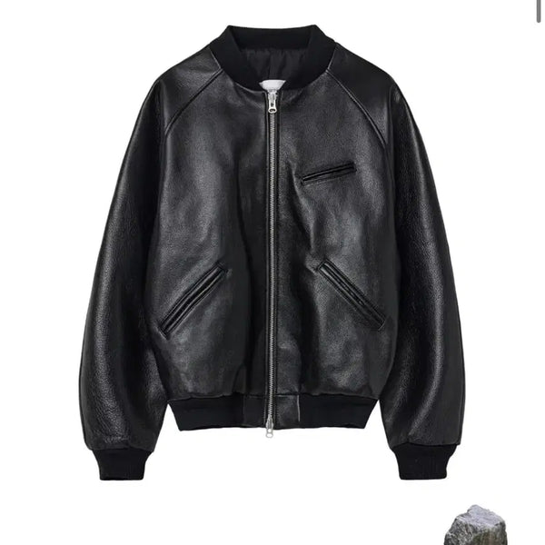 [BUNJANG] Hatching Room Leather MA-1 Jacket Black / (4) 해칭룸 레더 MA-1 블랙