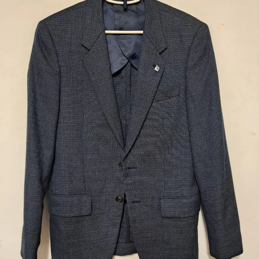 [BUNJANG] Men's Navy Check Suit Jacket (Size 95) / 남자 정장 자켓 네이비 체크95
