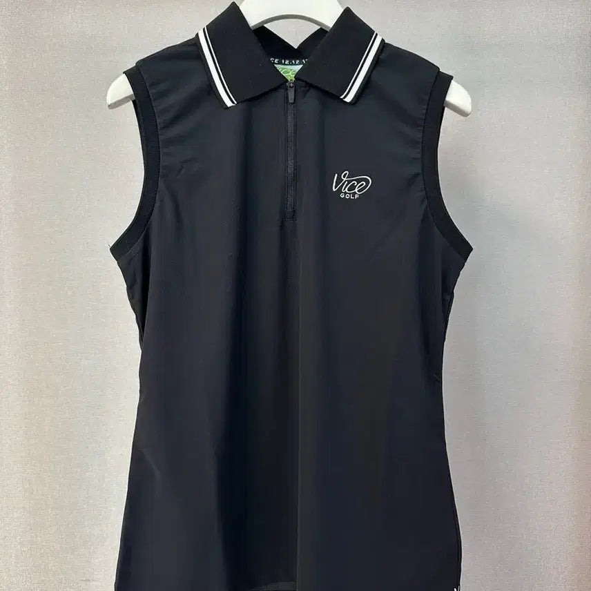 [BUNJANG] Vice Golf Women's Black Sleeveless Polo Top - Size M / (새상품) 바이스골프 카라 나시탑 (블랙,M)