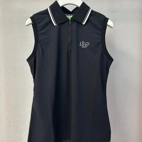 [BUNJANG] Vice Golf Women's Black Sleeveless Polo Top - Size M / (새상품) 바이스골프 카라 나시탑 (블랙,M)