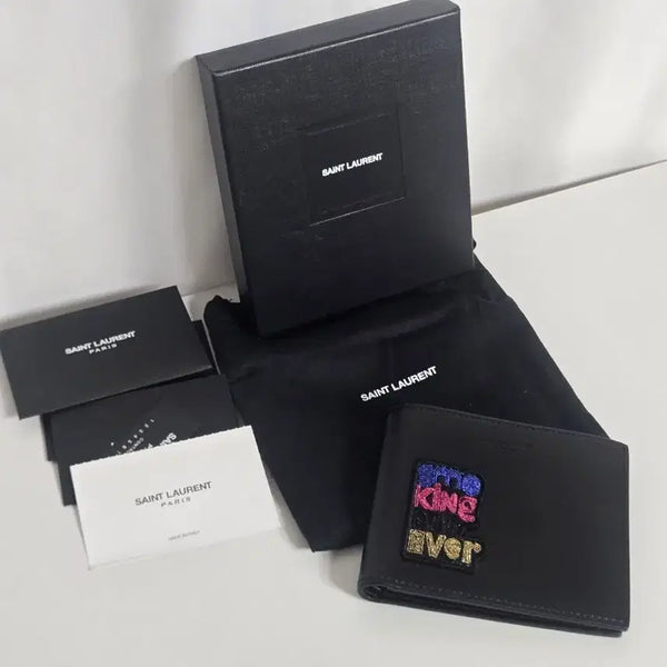 [BUNJANG] Saint Laurent Embroidered Patch Bifold Wallet Black / 생로랑 자수 패치 반지갑 블랙 새상품 풀구성