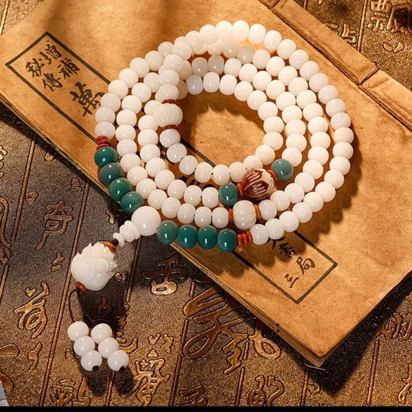 [BUNJANG] White Jade Barley Root 10mm 108 Prayer Beads / 백옥 보리근 9mm108염주