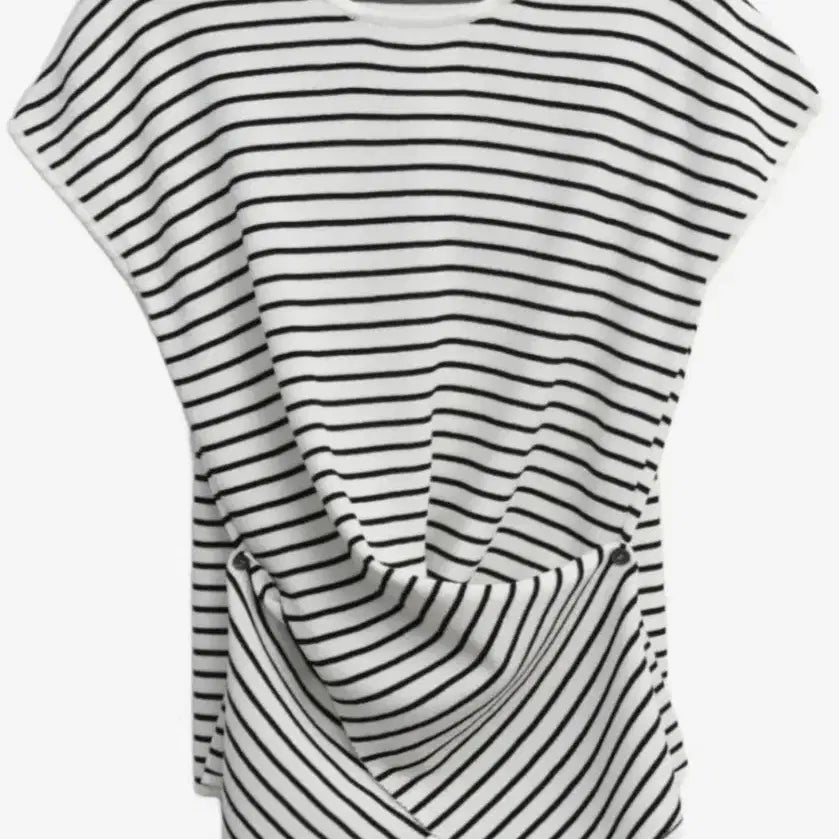 [BUNJANG] Blanc U Slit Stripe Short Sleeve T-Shirt / (새상품)블랑유 슬릿 스트라이프 반팔