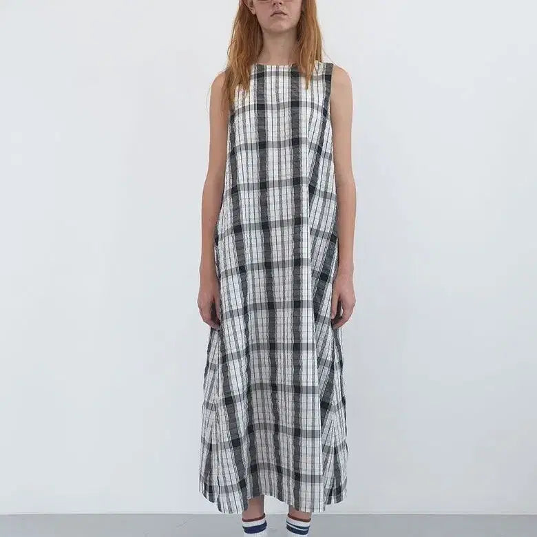 [BUNJANG] Enzo Blue Oversized Check Maxi Dress / 엔조블루스 오버체크 맥시 원피스