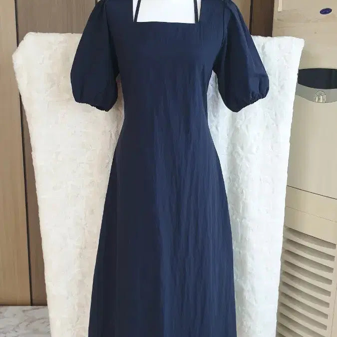 [BUNJANG] Navy Square Neck Puff Sleeve Dress / 스퀘어넥원피스 정말예뻐요~