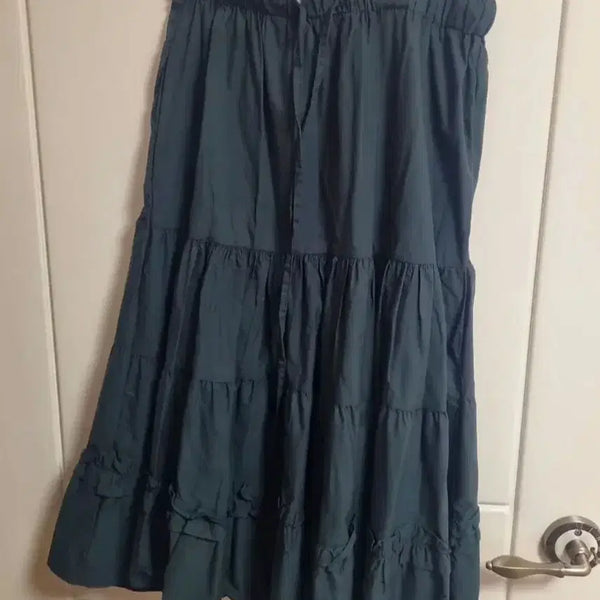 [BUNJANG] KIMAHOP Tiered Ruffle Midi-Long Skirt / 김아홉 캉캉 프릴 스커트 모리걸 다크그린 카키 미디 롱치마 에이블리 프리