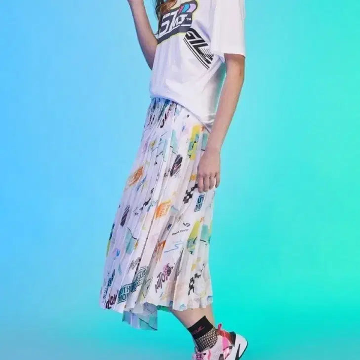 [BUNJANG] System Pleated Midi Skirt with Graphic Pattern / 시스템 플리츠 스커트
