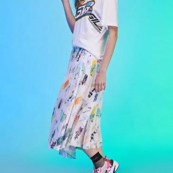 [BUNJANG] System Pleated Midi Skirt with Graphic Pattern / 시스템 플리츠 스커트