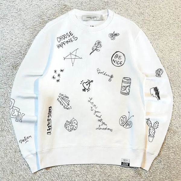 [BUNJANG] Golden Goose Doodle Print Athena Sweatshirt White / [M] 매장판) 골든구스 Doodle Print 아테나 맨투맨 화이트