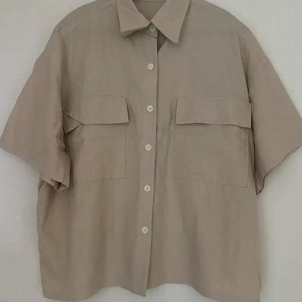 [BUNJANG] Modern Beige Soft Crisp Short-Sleeve Shirt / 모던한 베이지 부드러운 바스락 반팔 셔츠