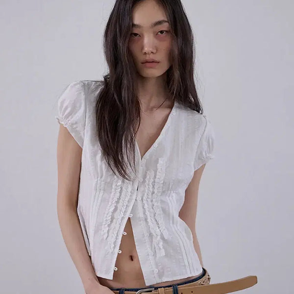 [BUNJANG] ORDES Raw Edge Ruffle Blouse White / ORDES 로우 엣지 러플 블라우스