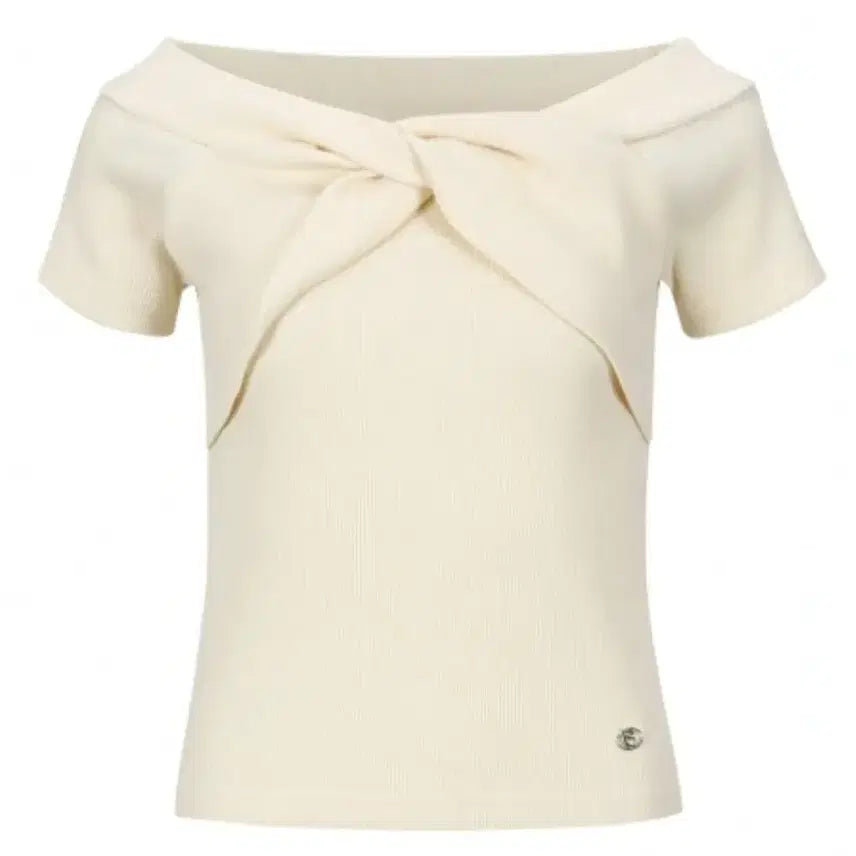 [BUNJANG] Com Studio Off-Shoulder Short-Sleeve Knit - Beige/Ivory / 콤 스튜디오 오프숄더 반팔 니트 베이지 아이보리