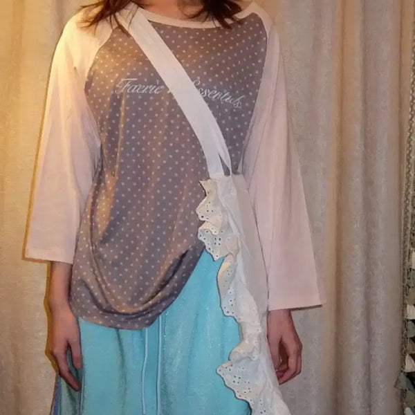 [BUNJANG] Shop Fairy Dot Raglan Sleeve Pink / 샵페어리 도트 레글런 슬리브 핑크