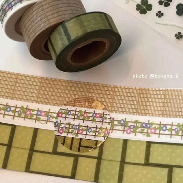 [BUNJANG] Coma Merringo Summer Wood Foot Morning Glory Tatami Washi Tape Stickers / 코머메링고 여름 나무발 나팔꽃 다다미 마테띵 다꾸 스티커