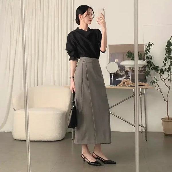[BUNJANG] Four-Color Skirt Ash Grey - Small / 사색 스커트