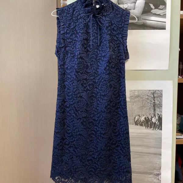 [BUNJANG] Sandro High Neck Frill Lace Sleeveless Mini Dress / [36]산드로 하이넥 프릴 레이스 민소매 미니 원피스