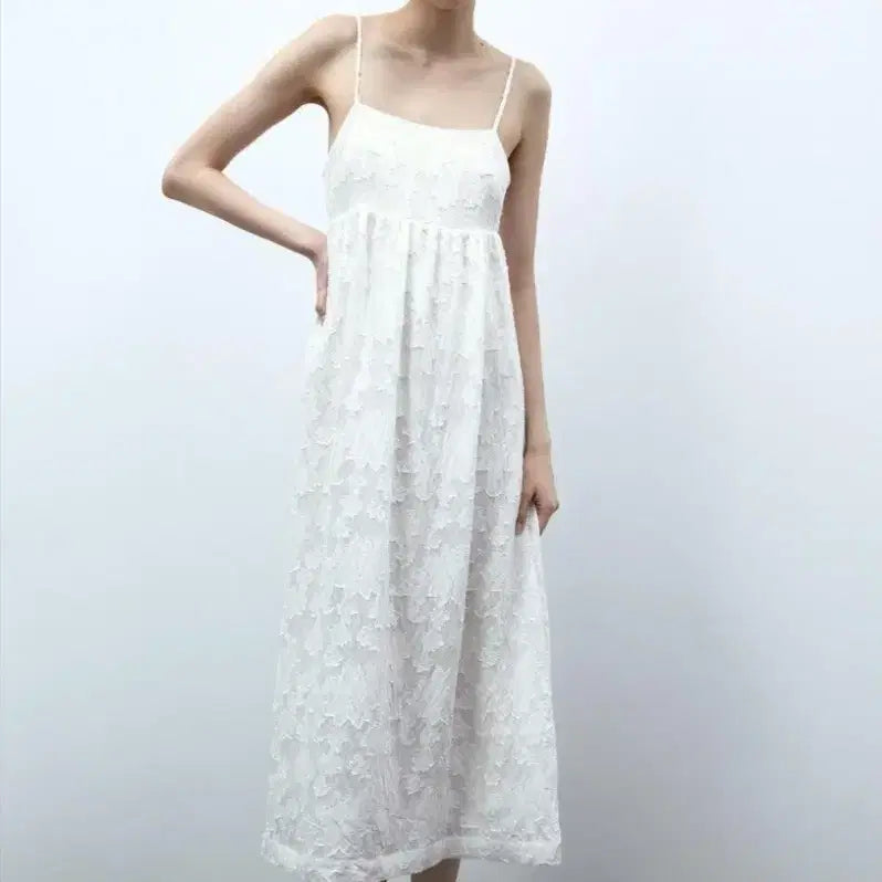 [BUNJANG] ZARA Fringe Jacquard White Dress / ZARA 프린지 자카드 화이트 드레스