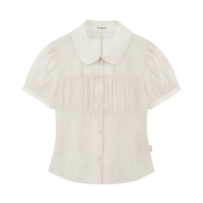 [BUNJANG] Mireco Shirring Sheer Blouse Rose Beige / 미레코 셔링 시어 블라우스 로즈베이지