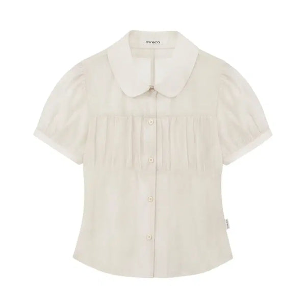 [BUNJANG] Mireco Shirring Sheer Blouse Rose Beige / 미레코 셔링 시어 블라우스 로즈베이지