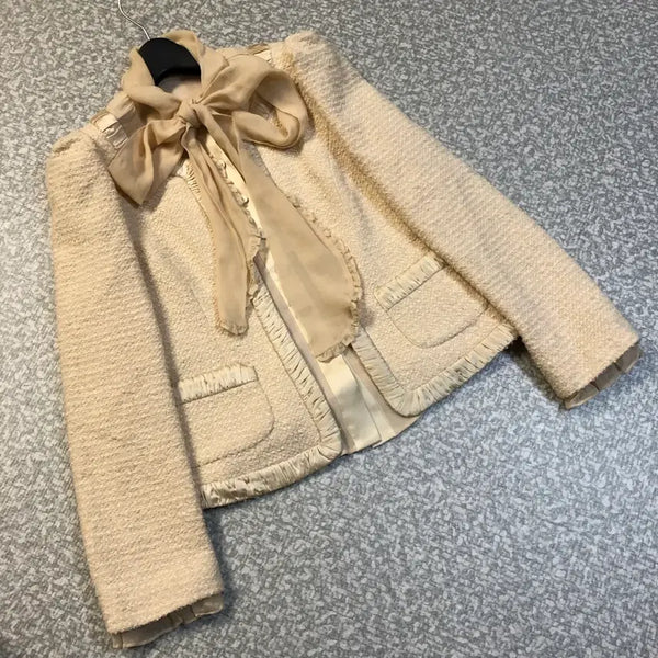 [BUNJANG] LAVIN SILK RIBBON TWEED JACKET / 레니본 실크 리본 트위드 자켓 고풍 실키 하객룩 결혼식 올드머니룩 공주풍