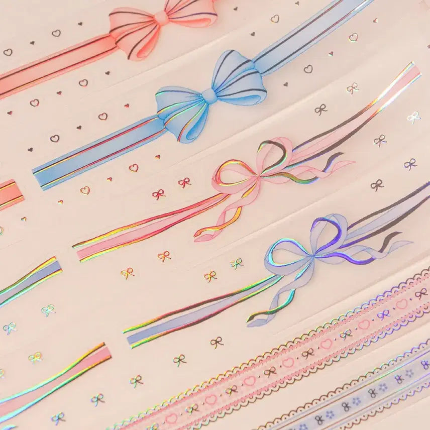 [BUNJANG] DduDdu Store Hologram Ribbon Kiss Cut Masking Tape Season 2 / 뚜뚜상점 홀로그램 리본 마테 시즌2 키스컷 마테띵 다꾸 스티커
