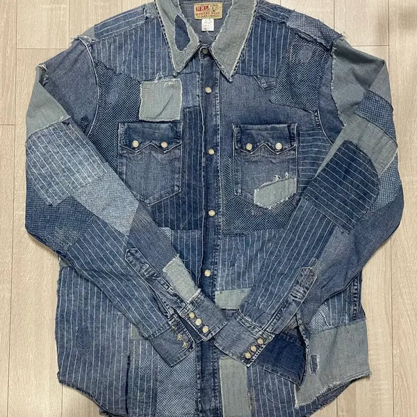 [BUNJANG] RRL Patchwork Western Denim Shirt / RRL 패치워크 웨스턴 데님셔츠