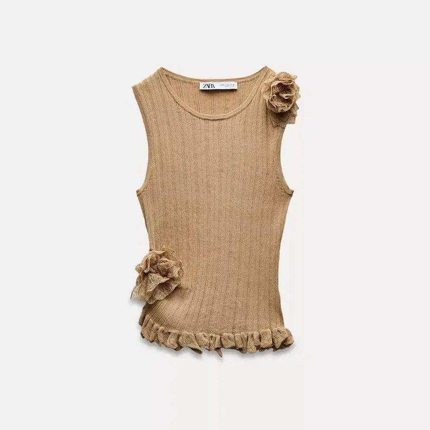 [BUNJANG] Floral Knit Top (Summer Fabric) - Size S / 플라워 니트 탑 (여름소재) S size