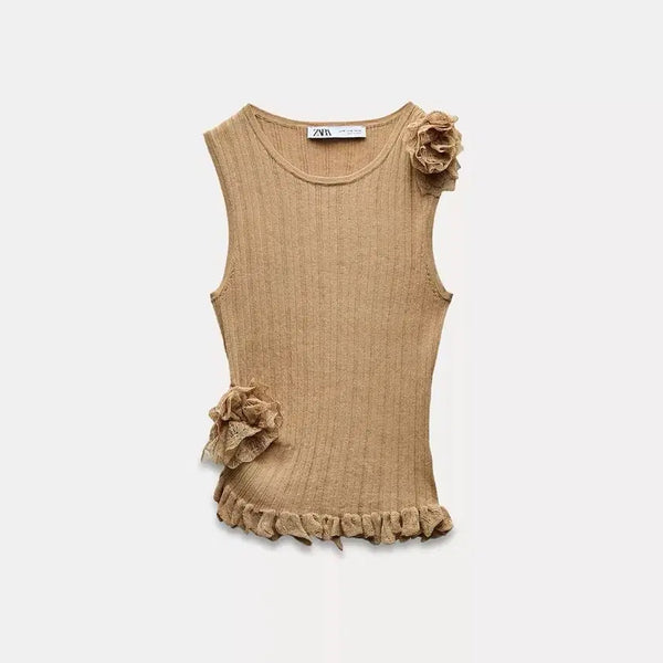 [BUNJANG] Floral Knit Top (Summer Fabric) - Size S / 플라워 니트 탑 (여름소재) S size