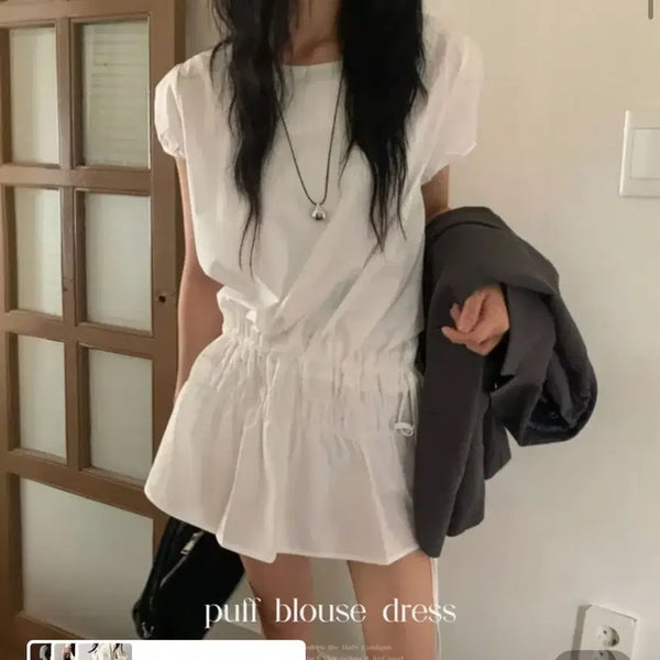 [BUNJANG] Delight Moon Puff Sleeve Blouse Mini Dress / 새상품) 지그재그 딜라잇문 퍼프 블라우스 미니 원피스