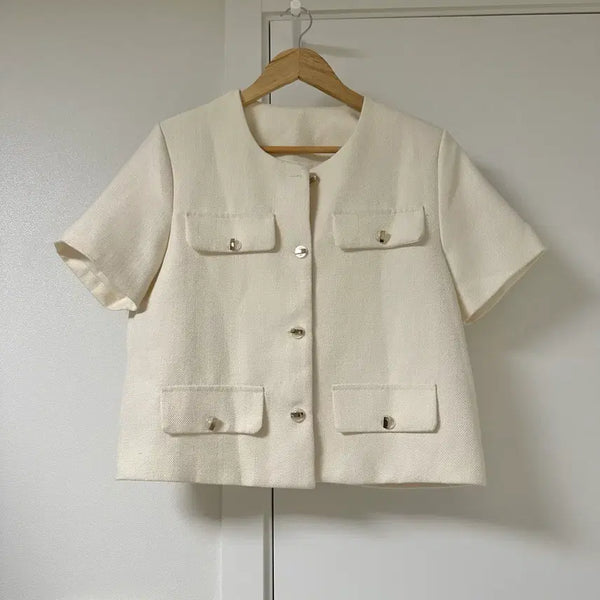 [BUNJANG] Short Sleeve Tweed Jacket Ivory / 반팔트위드자켓 아이보리