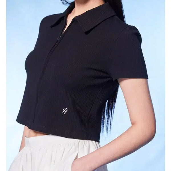 [BUNJANG] KUHO PLUS Zip-up Cropped Top Black / #구호플러스.집업 크롭탑.블랙. 새상품