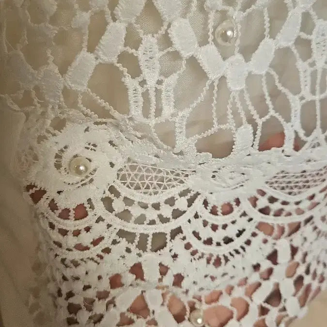 [BUNJANG] Lace Pearl Blouse & Camisole Set White Size 55 / 레이스 진주 블라우스  +  레이스. 나시 (일괄)화이트 55사이즈