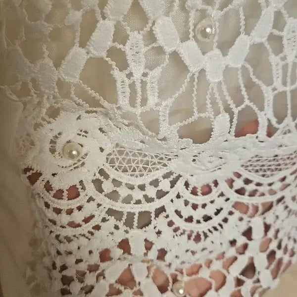 [BUNJANG] Lace Pearl Blouse & Camisole Set White Size 55 / 레이스 진주 블라우스  +  레이스. 나시 (일괄)화이트 55사이즈
