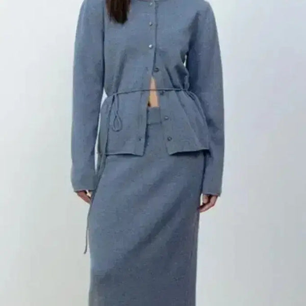 [BUNJANG] LE17SEPTEMBRE Basic Knit Cardigan Skirt Set Blue Size 38 / le17septembre 르917 베이직 니트 가디건 스커트 세트
