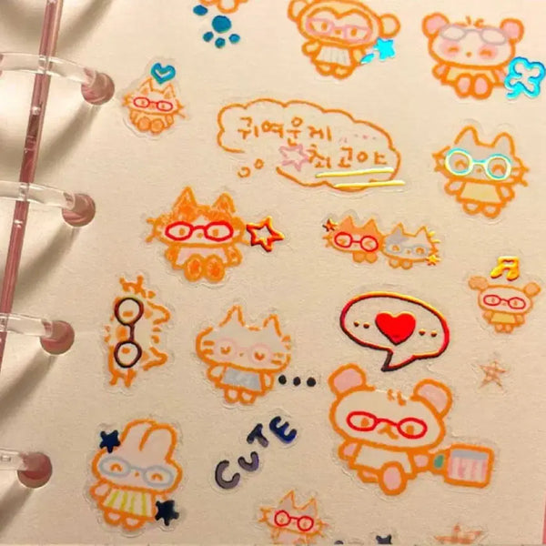 [BUNJANG] Beautti Kitty Kiss Cut Masking Tape Sticker Set / 버띠 안경냥냥희 키스컷 마테띵 다꾸 스티커