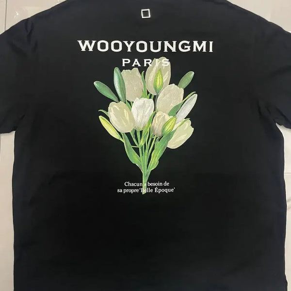 [BUNJANG] WooYoungMi 22SS Flower Short Sleeve T-shirt Black / 우영미 22SS 플라워 반팔티셔츠 블랙
