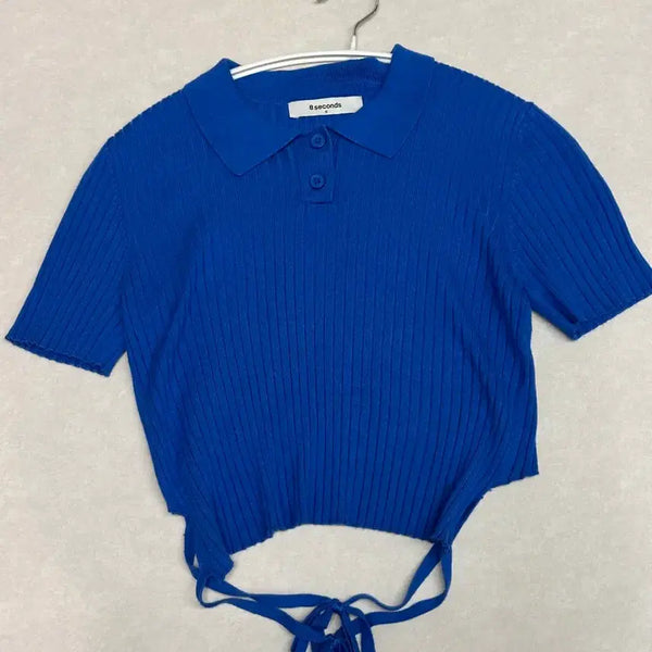 [BUNJANG] 8seconds Back Ribbon Short Sleeve Knit Blue Size S / 에잇세컨즈 백 리본 반팔 니트 블루 S사이즈