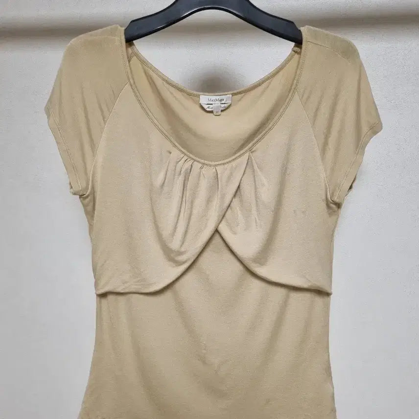 [BUNJANG] Max Mara Beige Shirring Short Sleeve T-Shirt / 정품  막스마라 베이지 셔링 반팔티