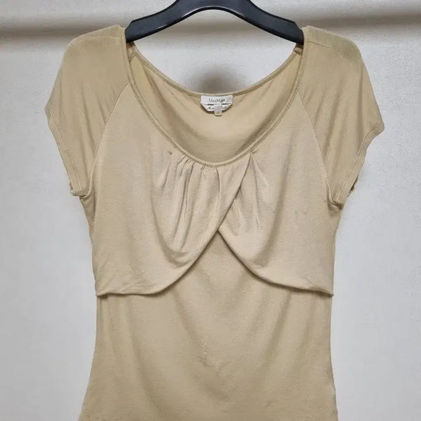 [BUNJANG] Max Mara Beige Shirring Short Sleeve T-Shirt / 정품  막스마라 베이지 셔링 반팔티